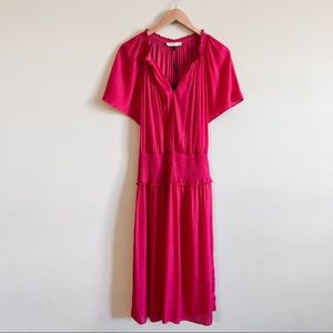 Halston Heritage V Neck Smocked Dress Sz L NWT